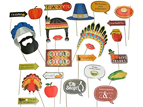 Lago Retail Thanksgiving Photo Booth Props – NO DIY Required Attached to The Stick – Funny Turkey Day – Holiday Party Decorations for All Family – Great Theme Party Kit