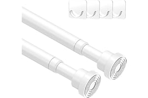 MOEROTER 2pcs Tension Curtain Rod 33 to 58 No Drilling Spring Tension Rod Adjusting White Curtain Rod No Drilling Non-Slip Expandable Spring Loaded Curtain Tension Rods for Window, Doorway, Closet, Wardrobe