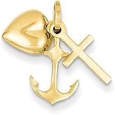 The Black Bow 14k Yellow Gold Hollow Faith, Hope and Charity Triple Charm, 7-8mm