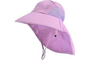 EXEMABA Kids Sun Hat with Neck Flap - Unisex Adjustable Children Wide Brim Summer UPF50+ Sun Protection Mesh Bucket for 4-12y