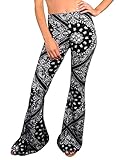 Daisy Del Sol Gypsy Comfy Yoga Ethnic Tribal Stretch 70s Bell Bottom Flare Pants (Black, Medium)