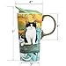 CEDAR HOME Travel Coffee Ceramic Mug Porcelain Latte Tea Cup With Lid 17oz. Sunflower and Pet Cat