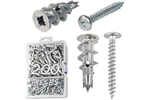 Ansoon Zinc Self Drilling Drywall Hollow-Wall Anchors with Screws Kit, 100 Heavy Duty Metal Wall Anchors and 100#8 x 1-1/4'' Screws - 200 Pieces All Together
