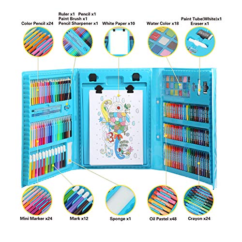 Set De Arte De 258 Piezas Para Niños – Maletín Portátil Con Pasteles, Lápices, Acuarelas Y Pinceles, Material No Tóxico, Regalo Creativo Y Educativo
