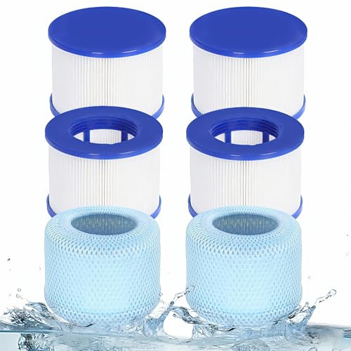 Luazuri Replacement Filter Cartridges for Spa Filter, Whirlpool Filter for Inflatable Hot Tubs & Massage Pools Compatible with All Relxtime, Alexo, Wejoy, Aquaspa Hot Tub (4 Filters + 2 Filter Bags)