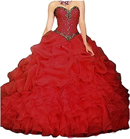 Clover Sweetheart Beads Organza brithday Dresses Ball Gown Quinceanera Dresses (14, Red)