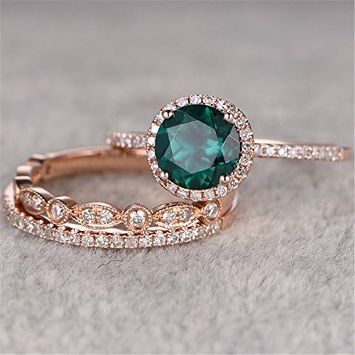 Panwa JewelryPanwa Jewelry 3pcs/Set Retro Women Emerald 18K Gold Filled Wedding Engagement Ring Set Sz 6-10 (10)