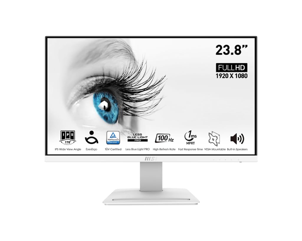 Photo 1 of ***Monitor broken, party only***msi Pro MP243XW, 24" Monitor IPS FHD (1920 x 1080) Non-Glare with Super Narrow Bezel 100HZ 1ms 16:9 with Tilt Stand, White