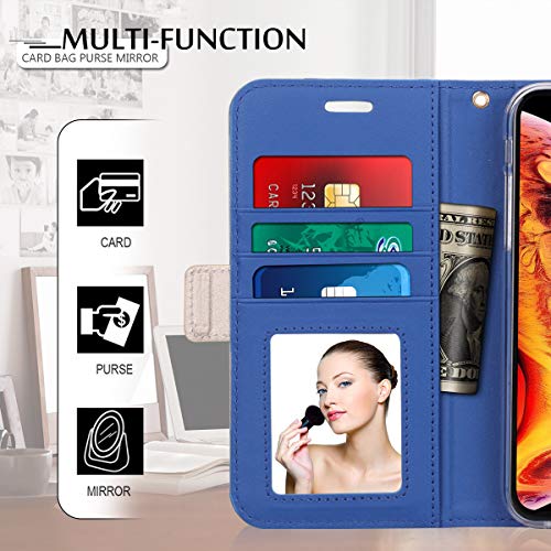 Homelove WWW iPhone XR Wallet Case, [Luxurious Romantic Carved Flower] Leather Wallet Case with [Inside Makeup Mirror] and [Kickstand Feature] for Apple iPhone XR Case (2018) Navy Blue - Thumbnail 4