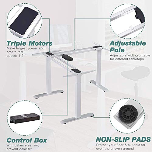 Electric Corner Stand Up Desk Frame, L Shaped Triple Motors Standing