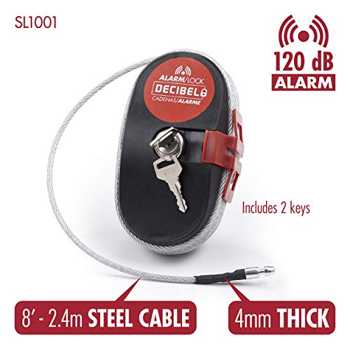 Ideal Security Inc. SL1001 Decibel Multi-Use Lock Alarm 2.4m (8ft) Cable ft Steel Cable-120 Weather-Portable Security, 8-FEET, Black