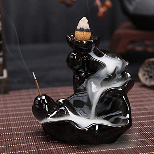 DK177 Waterfall Incense Holder Backflow Cone Ceramic Burner Handcrafted Porcelain Censer Inscent Stick Stand with 10 Free Cones Sets