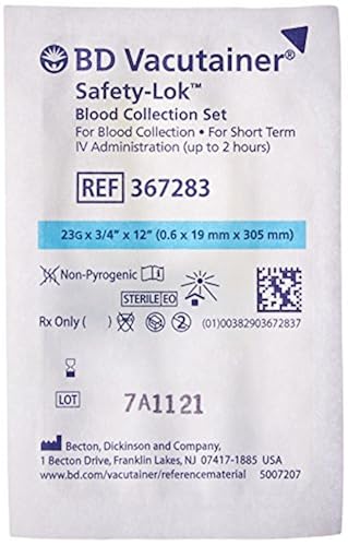 BD 367283 Safety-Lok Blood Collection Set with Luer Adapter, 23G, 12 ...
