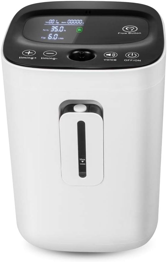 Finlon Portable Oxygen Concentrator Generator, Touch Screen 1-6L/min Adjustable Portable Oxygen Machine with Voice Function for Home Travel Use, 220V