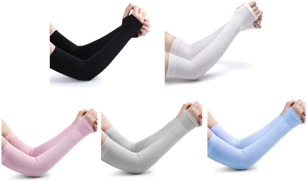 Alikeke 5 Pairs Unisex UV Long Sleeves Sun Protection Cooling Long Sleeves arm Cover Sleeves,5 Colors