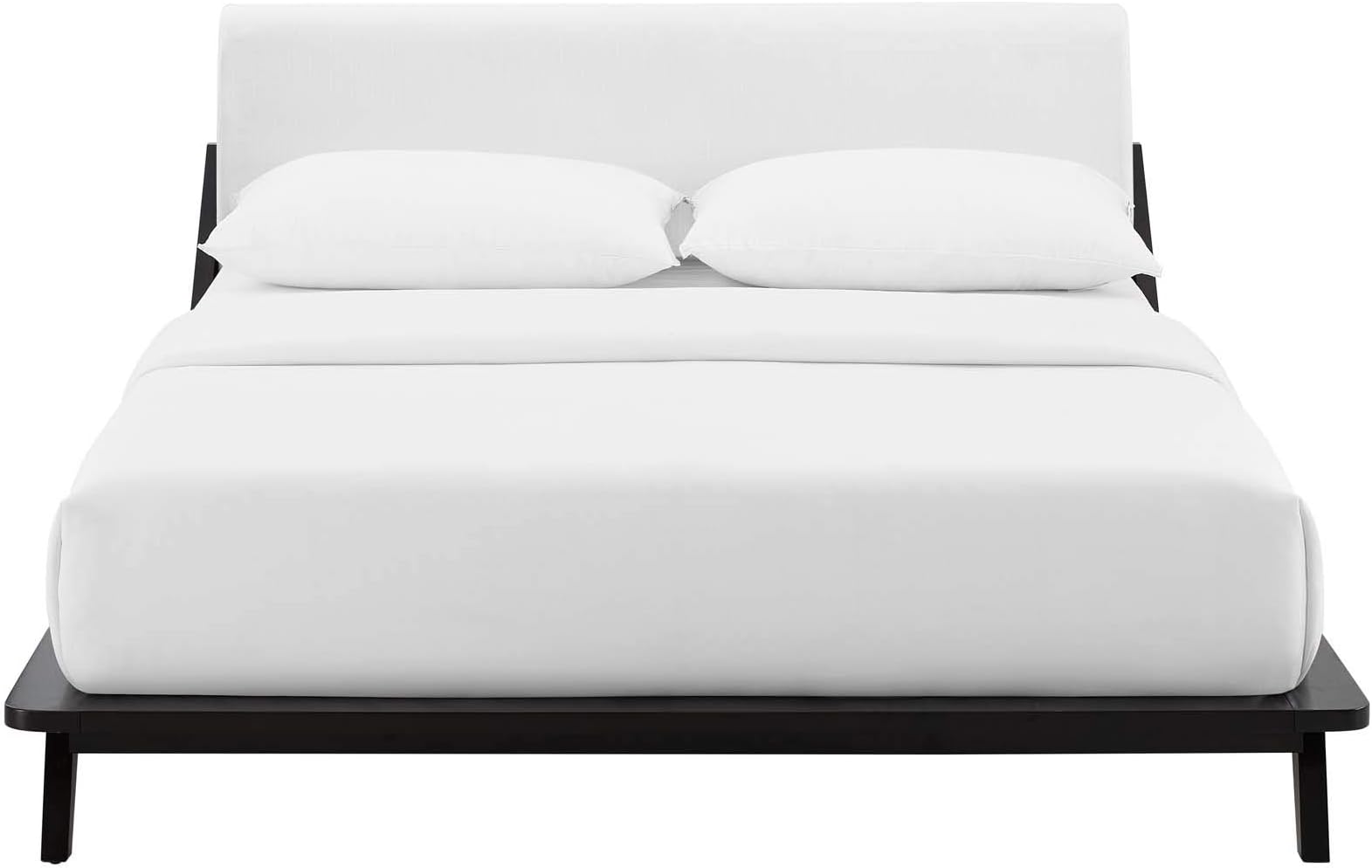 Modway Luella Upholstered Fabric Queen Sled Platform Bed Frame With Headboard In Walnut White