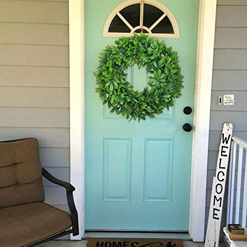 Nahuaa 18" Artificial Wreath for Front Door Decor Faux Silk Schefflera Leaf Garland armhouse Spring Home Office Housewarming Gift Easter Decorations