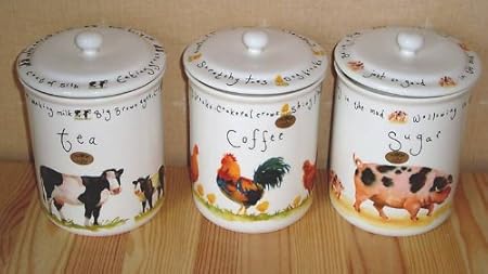 farmyard tea coffee sugar canisters