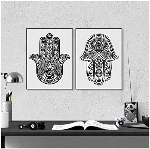 dayanzai Hand Drawn Ornate Amulet Hamsa Hand of Fatima Art Print Wall Picture, Hamsa Hand Canvas Painting Poster Arab Home Decor 40X50Cmx2Pcs No Frame