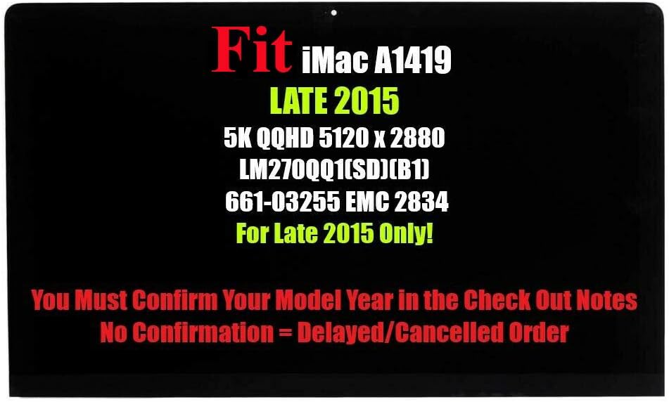 WARWOLFTEAM New LCD Display Glass Screen Panel Replacement A1419 5K for Apple iMac 27" LM270QQ1 (SD) (B1) SDB1 EMC:2834 MK462LL/A MK482LL/A