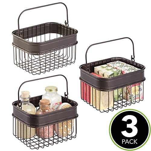 mDesign Small Metal Storage Basket Bin with Handle for Organizing Hand
