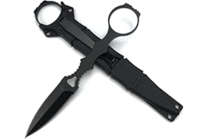 HUAAO 6.7in SOCP Dagger Fixed Blade with Kydex Sheath and Pocket Clip, 440C Steel Blade, Black Handle, EDC Tactical Fixed Blade Knife for Camping