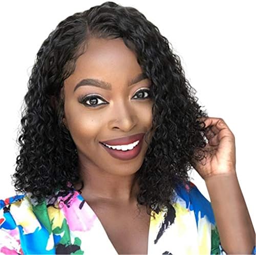 Huitian23 ❤️❤️ Women Black Frontal Wigs Women Curly Brazilian Virgin Hair Pre Plucked Wigs with Baby Hair