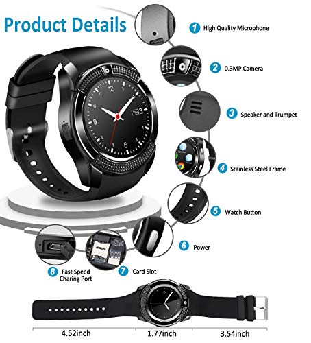 Android Smart Watch for Women Men, 2019 Bluetooth Smartwatch Smart Watches Touchscreen with Camera, Cell Phone Watch with SIM Card Slot Compatible Android Samsung iOS Phones XS 8 7 6 Note 8 9 Adult