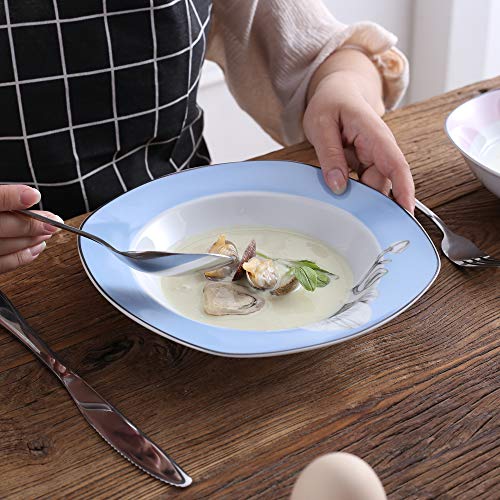 image for VEWEET 4-Piece Porcelain Soup Plate Sets, Ceramic Ivory White 6-Ounce 