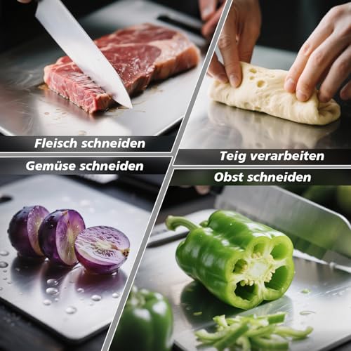 3 Pieces Titanium Chopping Board, S316 Chopping Board, Stainless Steel, BPA-Free Double-Sided Food Titanium Cutting Board, Ideal for Meat, Bread, Vegetables & Fruit