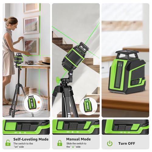 360° Laser Level with 152m Tripod - Huepar 25m-50m Green Laser Self-Leveling + Pulse Mode - 3 Brightness Levels - Rechargeable Li-ion Battery - For Tile Installation, Indoor Decoration