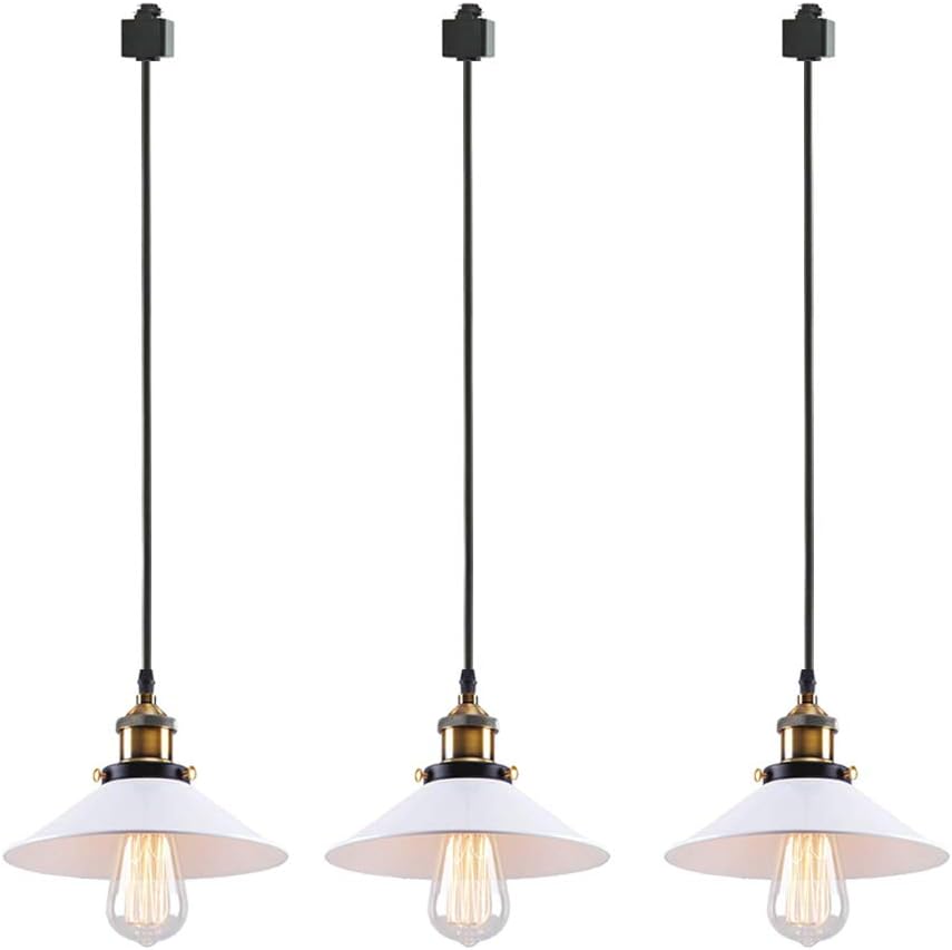 ANYE 3-Pack H-Type Track Light Pendants Restaurant Chandelier White Lamp Shade Decorative Instant Retro Pendant Light Industrial Factory Pendant Lamp Bulb Not Included