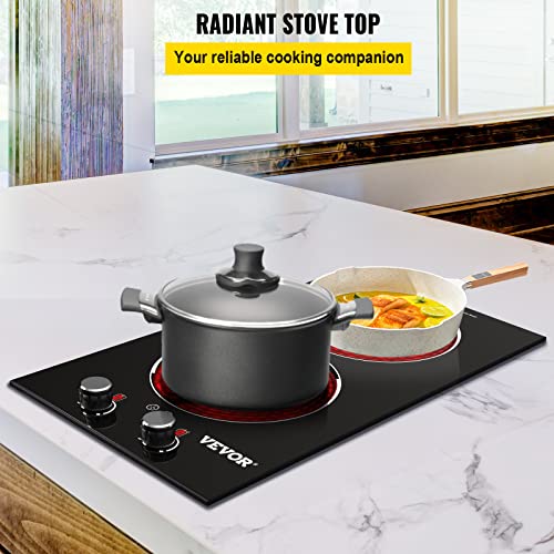 VEVOR Built in Electric Stove Top, 11 inch 2 Burners, 220V Ceramic