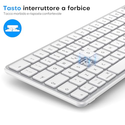 OMOTON Wireless Bluetooth Keyboard and Mouse Kit for Mac, Rechargeable Keyboard and Mouse with 3 Bluetooth Channels for Mac Pro/Mini, MacBook Pro/Air, iMac, iMac Pro, Italian QWERTY Layout, Silver