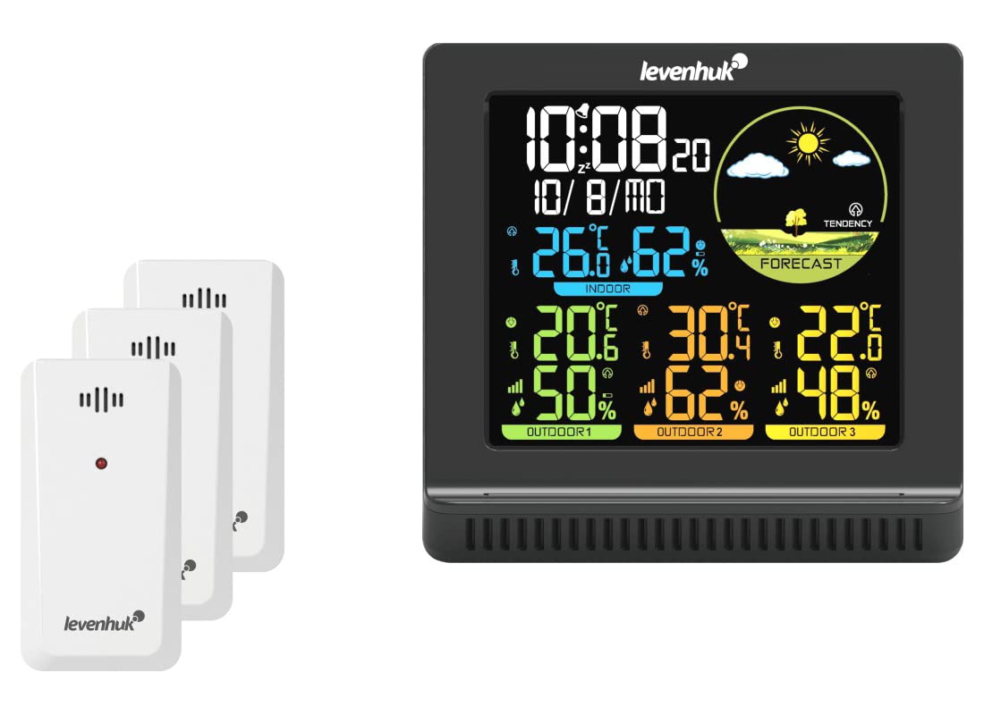 Levenhuk Wezzer PLUS LP40 Wireless Digital Weather Station with 3 Remote Sensors, Thermometer, Hygrometer, Clock and Calendar