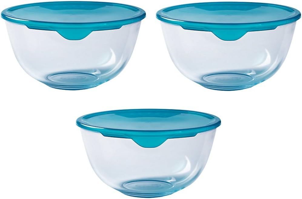 Pyrex Set of 3 Cook & Store Mixing Bowl Set with Lids 1Litre Amazon.co