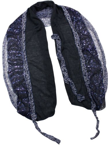 Fancy Sequins Wild Flower Double Layers Knitted Long Scarf - Jean Blue