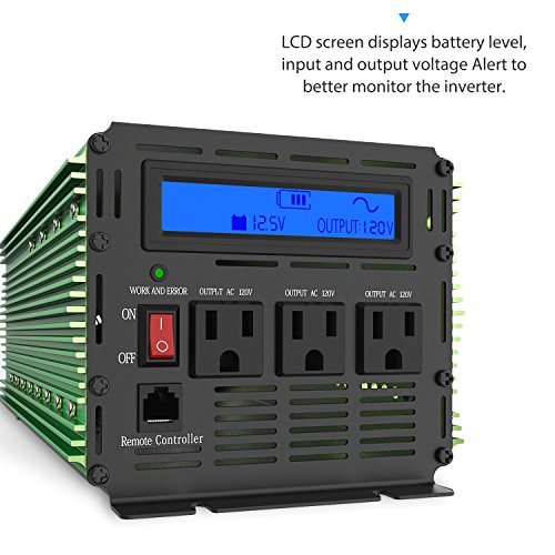 EDECOA 1500W Peak 3000W Pure Sine Wave Power Inverter DC 12V to 110V AC with LCD Display and Remote Controller