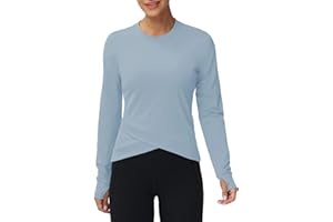 THE GYM PEOPLE Women's Long Sleeve Compression Shirts Workout Tops Cross Hem Athletic Running Yoga T-Shirts with Thumb Hole