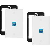 iwillink 2-Pack Cat6A Ethernet Wall Plate, 1-Port RJ45 Wall Plate, Blue | 1-Port Keystone Wall Plates with Cat 6A Coupler 10Gbit/s and Bracket, Female to Female Cat6a Wall Plate, Cat6a/Cat6/5e, PoE