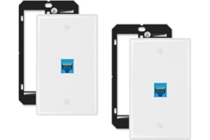Iwillink 10Gbps Ethernet Wall Plate CAT6A, 1-Port Keystone Wall Plate and Jack Outlet, RJ45 Wall Plates with Single Gang Low Voltage Mounting Bracket - 2 Pack