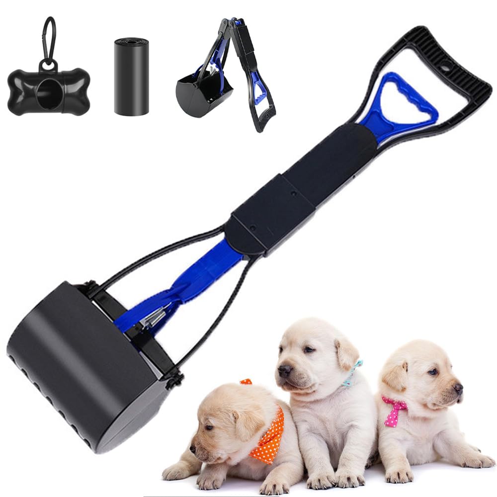 YZDZSW Pet Poop Scoop Set, 45cm Pooper Scooper Long Handle, Dog Poop Grabber with Waste Bag Pick Up for Cat Dog & Animal
