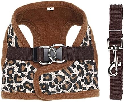 Alxcio Comfortable Soft Small Dog Puppy Body Harness Jacket with Leash Leopard Pattern, Large