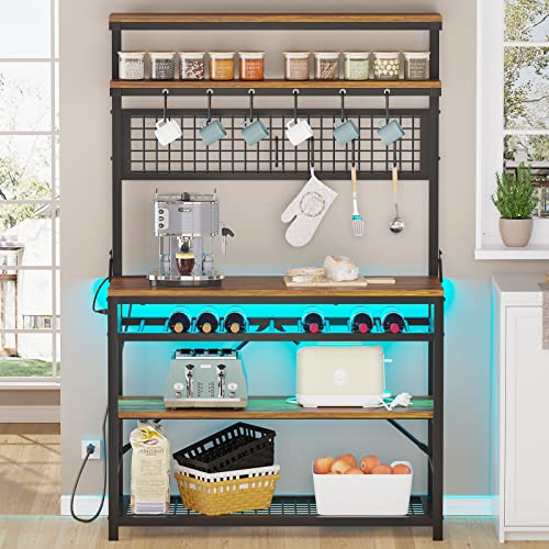 Itaar Bakers Rack with Power Outlet, 6Tier Coffee Bar, Microwave Stand