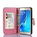 TabPow Galaxy J7 Case, 10 Card Slot - ID Slot, Wallet Folio PU Leather Case Cover with Detachable Magnetic Hard Case for Samsung Galaxy J7 J700 (2015) - Glitter Rose Gold