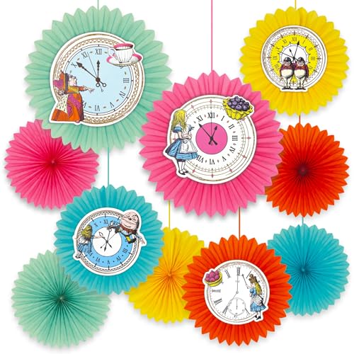 Talking Tables 10 x Alice in Wonderland Hanging Fans Mothers Day Decorations – Afternoon Tea Parties, Birthday & Easter Decor, Bright Paper Party Decor, Reusable & Recyclable – 35cm 30cm 25cm