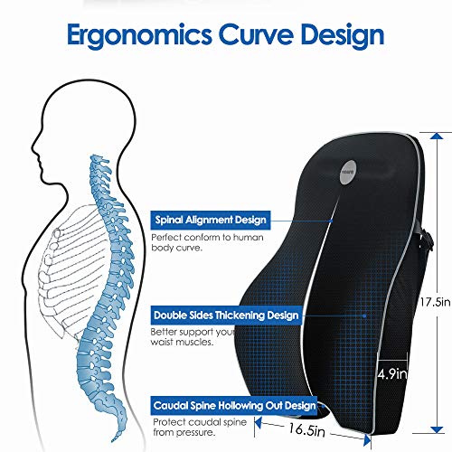Villsure Lumbar Support Pillow, Memory Foam Back Cushion with