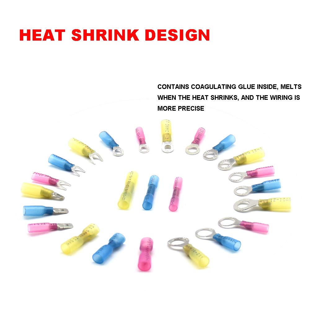 Yosawo 265 Pieces Heat Shrink Wire Connector Electrical Terminals Kit,Insulated Waterproof Electrical Crimp Marine Automotive Terminals Set,Ring Fork Spade Butt - Image 4