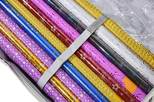 Clorso Under Bed Wrapping Paper Storage Container fits 40 & 42 Inch Gift Wrap Rolls - Gift Wrap Storage Box - Large Wrapping Paper Containers with 2 Large Inner Pockets (Gray)