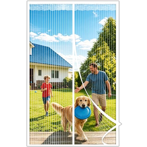 Moustiquaire Porte Fenetre Magnétique 130x220CM, Rideau Anti Mouche, Rideaux Aimantée Sans Percage, Moustiquaires Ementer Aimanté pour Porte Exterieur, Balcon, Camping car, Terrasse (Blanc)